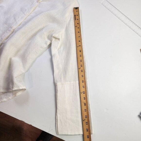 Stina Sayre White 100% Linen Collared Button Up Shirt Lagenlook  XL - Picture 6 of 13